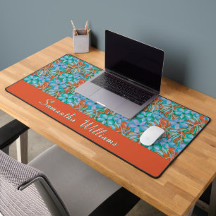 Retro Sinaasappel en blauwe bloemen Bureaumat