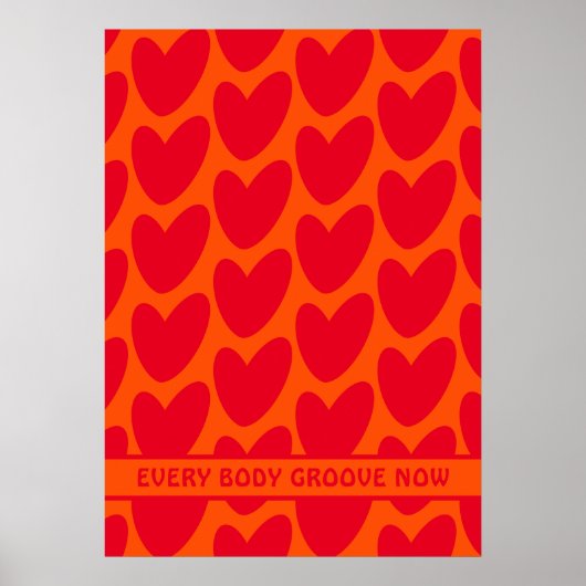 Retro Sinaasappel en Groovy Red Hearts Poster (Voorkant)