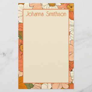 Retro Sinaasappel Floral 5.5x8.5 Verticaal briefpa Briefpapier