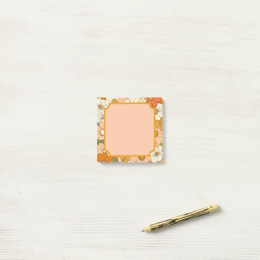 Retro Sinaasappel Groove Floral 3x3 Post-it Notes (Op bureau)