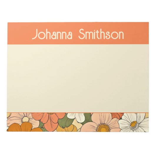 Retro Sinaasappel Groove Floral Groot Notitieblok (Voorkant)