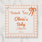 Retro Sinaasappel Hand getekend Gingham Bow Baby s Bedankjes Labels (Voorkant)