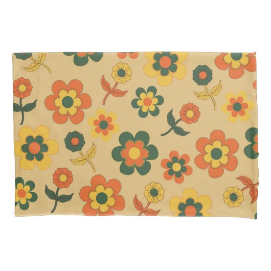 Retro  Sinaasappel jaren '70 bloempatroon Kussensloop (Voorkant)