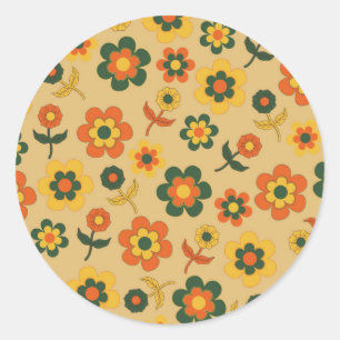 Retro Sinaasappel jaren '70 bloempatroon Ronde Sticker