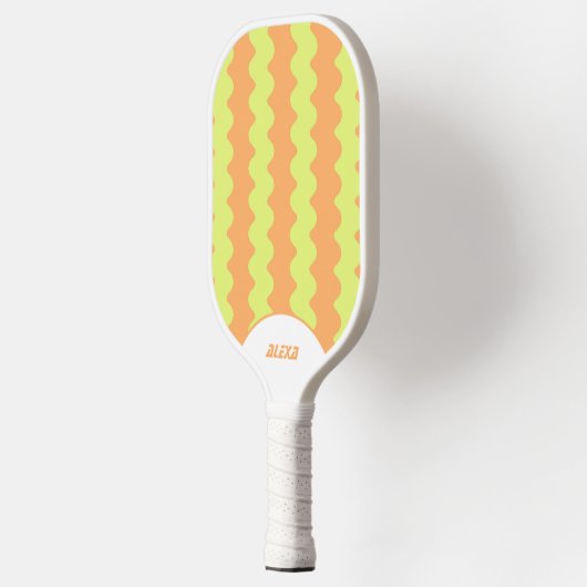Retro Sinaasappel Lime Green 70s Stripes 90s Squig Pickleball Paddle (Links)