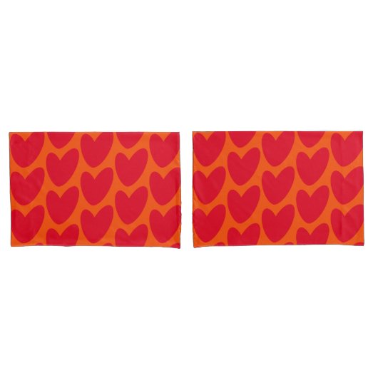 Retro Sinaasappel met Groovy Red Hearts Kussensloop (Voorkant-Set)