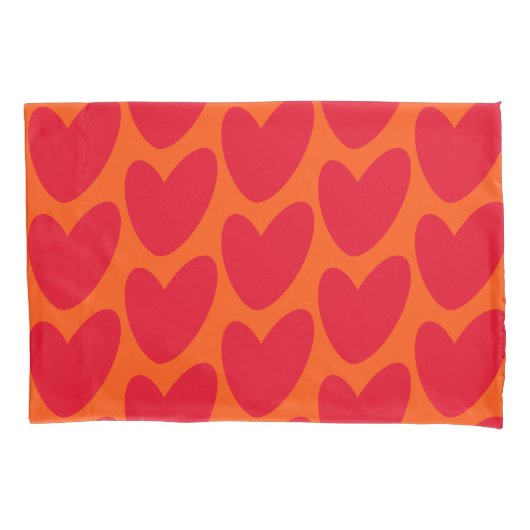 Retro Sinaasappel met Groovy Red Hearts Kussensloop (Voorkant-Links)