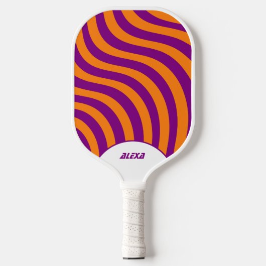 Retro Sinaasappel & Paarse 70s Stripes & 90s Squig Pickleball Paddle (Voorkant)