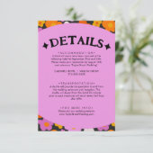 Retro Sinaasappel Paarse Bloemen Groovy Bruiloft D Informatiekaartje (Staand voorkant)