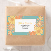 Retro Sinaasappel Perzik Flora Groovy Adres Etiket (Insitu)