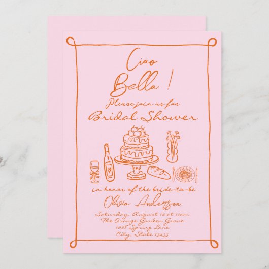 Retro Sinaasappel Roze Hand getekend Italiaans Vri Kaart (Voorkant / Achterkant)