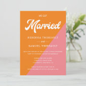 Retro Sinaasappel Roze Kleur Blok Bruiloft Casual  Kaart (Staand voorkant)