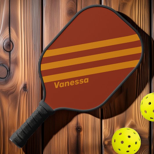 Retro Sinaasappel Rust Drie Strepen Met Naam Pickleball Paddle