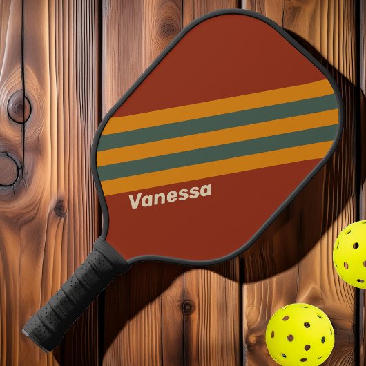 Retro Sinaasappel Rust Stripes met Naam Pickleball Paddle