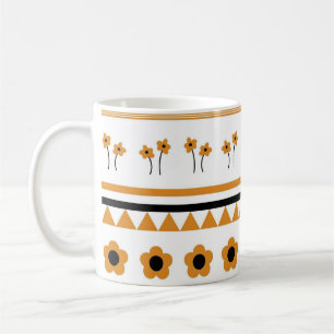 Retro Sinaasappel Zwart Bloemen Bold Y2K Herfst & Koffiemok
