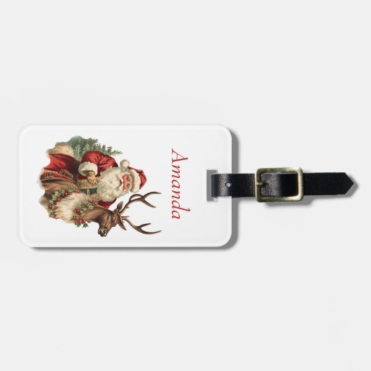 Retro Sinterklaas en rendieren Kerstmis Bagagelabel (Voorkant horizontaal)