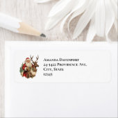 Retro Sinterklaas en rendieren Kerstmis Etiket (Insitu)