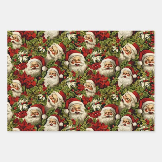 Retro Sinterklaas Gezichten en Holly Inpakpapier Vel (Voorkant 3)
