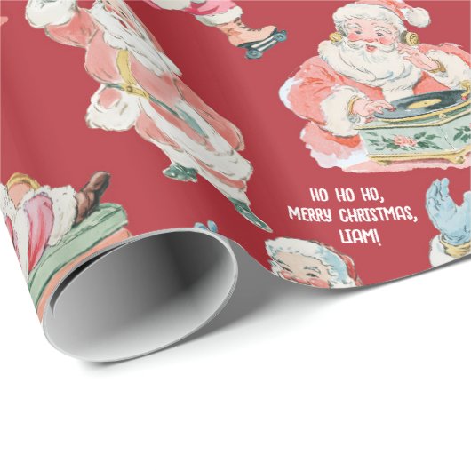 Retro Sinterklaas inpakpapier in rood (Rol Hoek)