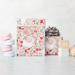 Retro  Sinterklaas Kerstmis Bloemen Cadeaupapier