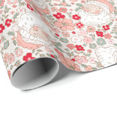 Retro  Sinterklaas Kerstmis Bloemen Cadeaupapier (Rol Hoek)