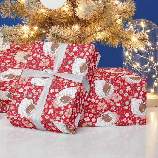 Retro  Sinterklaas Kerstmis Bloemen Cadeaupapier (Feestdagen)