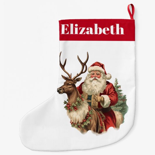 Retro Sinterklaas Rijden Een Rendier Kerstmis Grote Kerstsok (Achterkant)