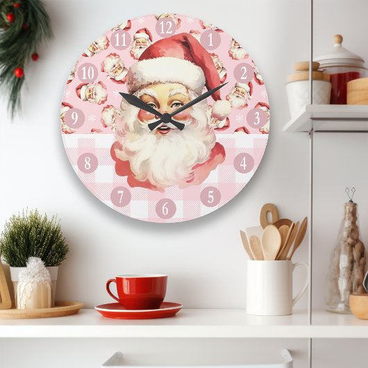 Retro Sinterklaas Roze en wit geruite Kerstmis Grote Klok