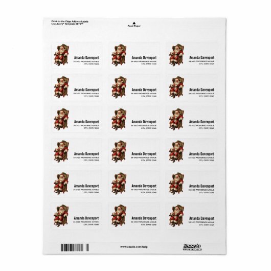 Retro Sinterklaas Zittend in een stoel Kerstmis Etiket (Full Sheet)