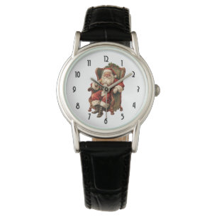 Retro Sinterklaas Zittend in een stoel Kerstmis Horloge