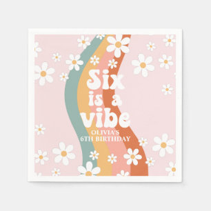 Retro Six is een Vibe Regenboog Daisy 6e verjaarda Servet