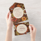 Retro  Sixties Terracotta Wedding All In One Uitnodiging (Afscheurbaar)