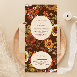 Retro  Sixties Terracotta Wedding All In One Uitnodiging