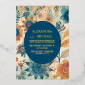 Retro  Sixties Terracotta Wedding Folie Uitnodiging (Voorkant)