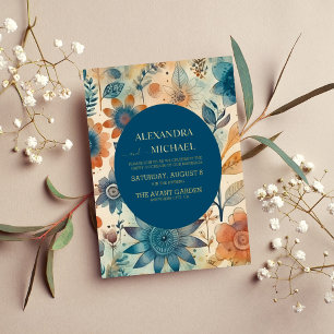 Retro  Sixties Terracotta Wedding Folie Uitnodiging