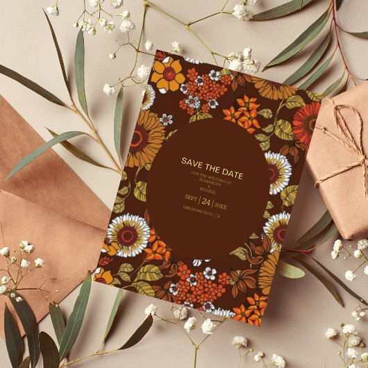 Retro  Sixties Terracotta Wedding Folie Uitnodiging