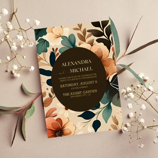 Retro  Sixties Terracotta Wedding Folie Uitnodiging