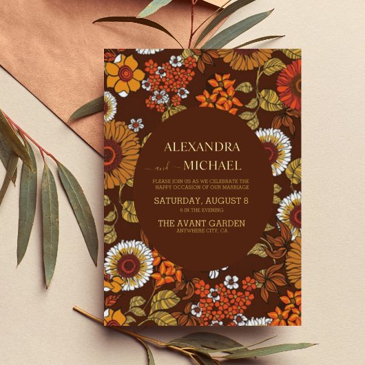 Retro  Sixties Terracotta Wedding Folie Uitnodiging