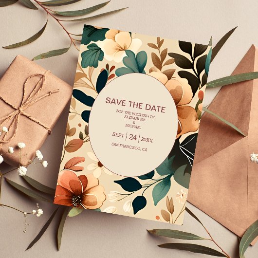 Retro Sixties Terracotta Wedding Save The Date