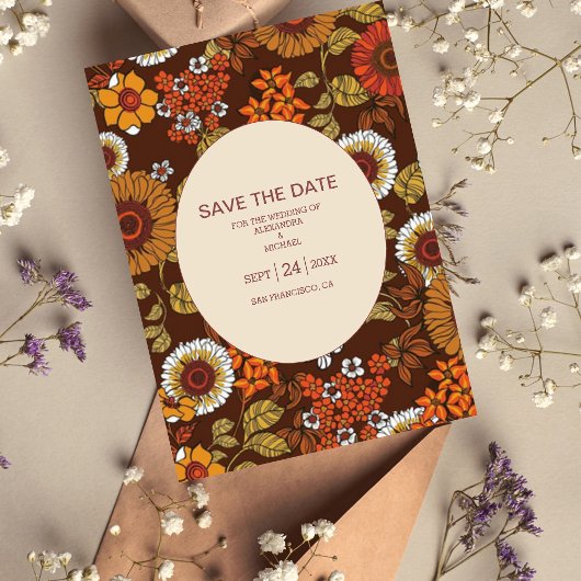 Retro  Sixties Terracotta Wedding Save The Date