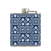 retro sixties wit blauw bloemmotief heupfles (Achterkant)