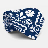 retro sixties wit blauw bloemmotief stropdas (Opgerold)