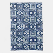 retro sixties wit blauw bloemmotief theedoek (Verticaal)