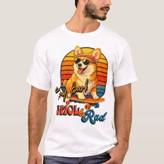 Retro Skate Corgi – Tony Bark™ – Smol & Rad T-shirt