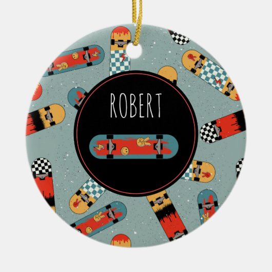 Retro Skateboard Blauw Cool Kinder Keramisch Ornament (Voorkant)