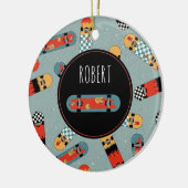 Retro Skateboard Blauw Cool Kinder Keramisch Ornament (Links)