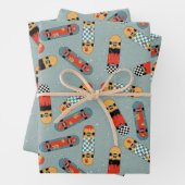 Retro Skateboard Blauw Koel Patroon Inpakpapier Vel (In situ)