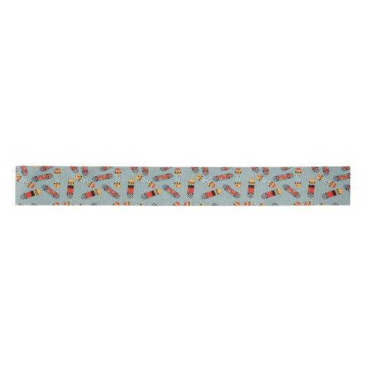 Retro Skateboard Blauw Koel Patroon Lint (Voorkant)