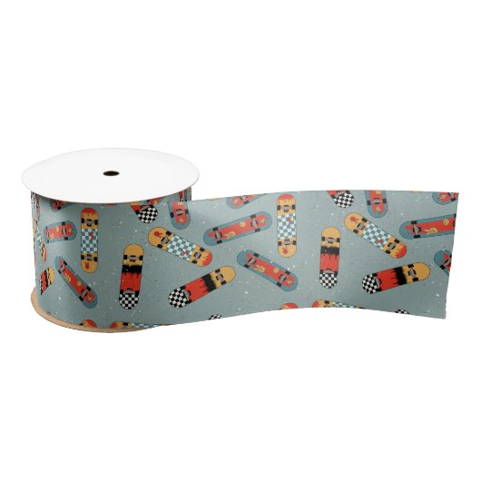 Retro Skateboard Blauw Koel Patroon Lint (Spoel)