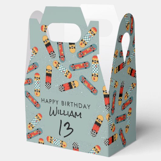 Retro Skateboard Blue Cool Skateboarding Verjaarda Bedankdoosjes (Geopend)